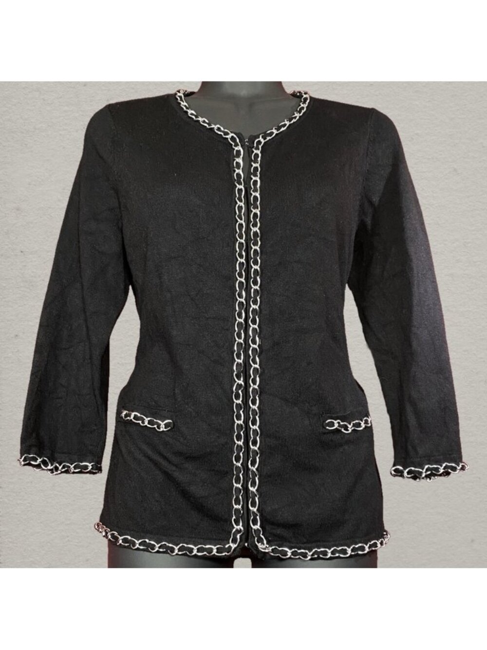 RED Black Chain-Embellished Women's Cardigan
